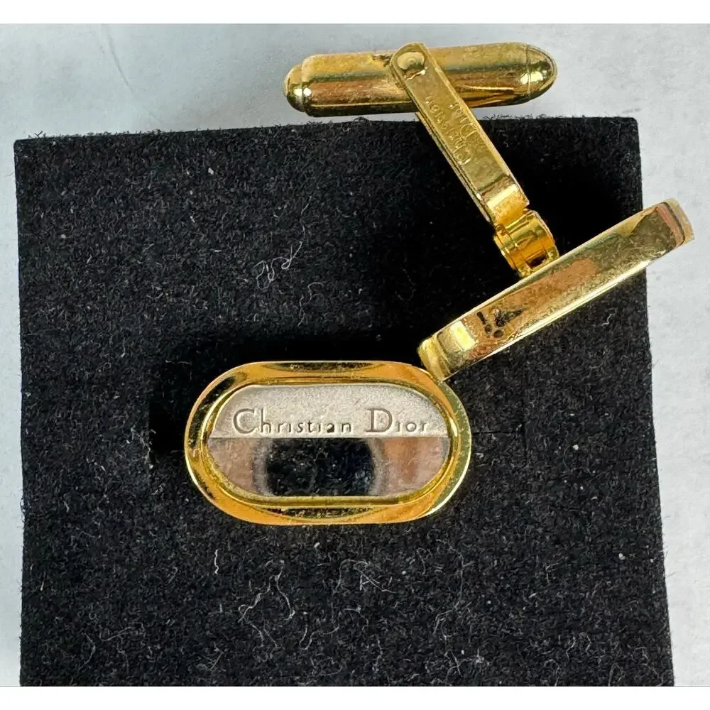 Christian Dior Vintage Gold Tone Oval Logo Cufflinks France